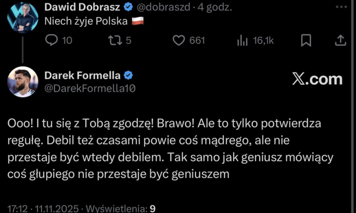 Dariusz Formella ZNOWU KĄŚLIWIE ODPOWIADA na wpis Dawida Dobrasza xD